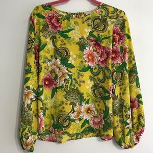 Loft Yellow Floral Long Sleeve Blouse Small